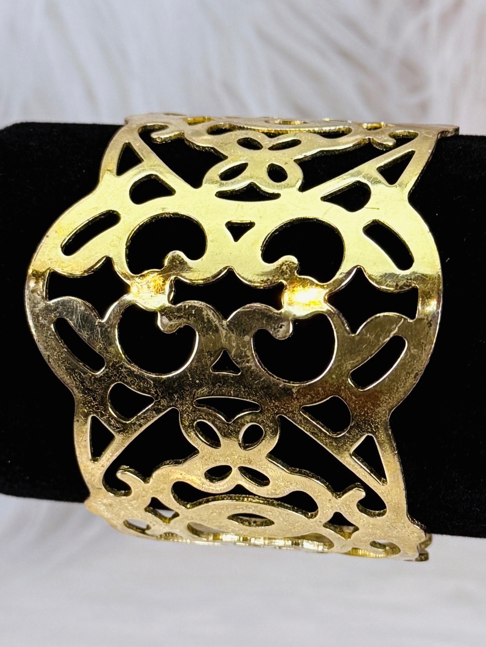 Vintage Goldtone Filigree Wide Band Cuff Bracelet